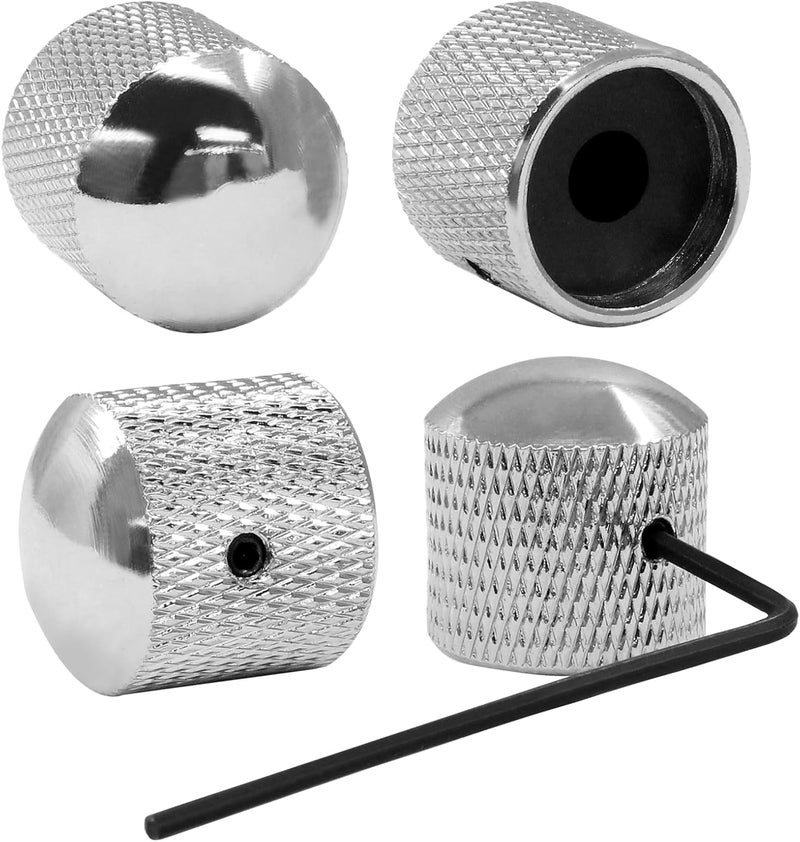 Dijedev 4 Pcs Metal Guitar Knobs, Volume Tone Control Knobs, Dome Knobs Replacement Parts, Knurled Guitar Knob for Electric Guitar and Bass Players (Silver) - Image 5